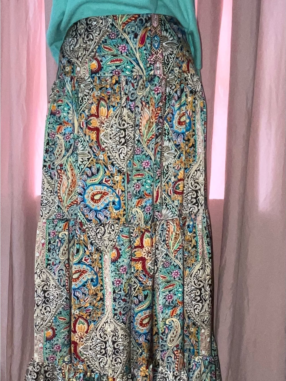 NATURAL LIFE Teal & Multicolor Paisley Maxi Skirt